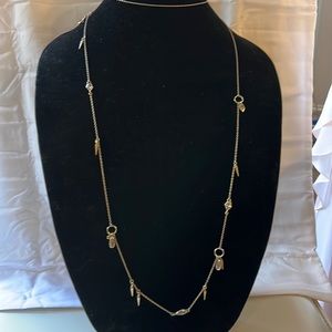 Alexis Bittar Gold Spike and CZ Crystal Charm Long Station Necklace